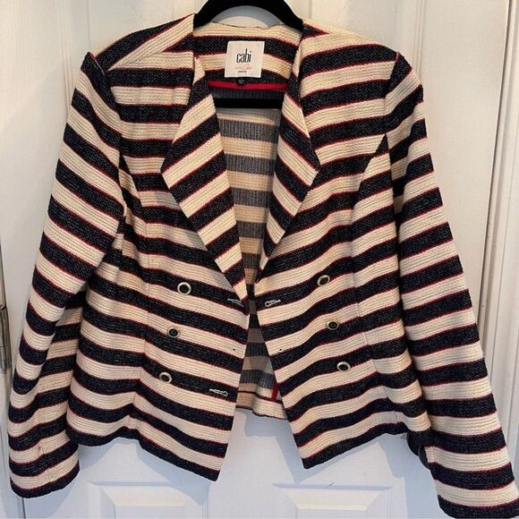 Cabi Cruise Jacket Red Navy Blue Cream Striped Blazer Nautical Size 6 - Picture 2 of 7